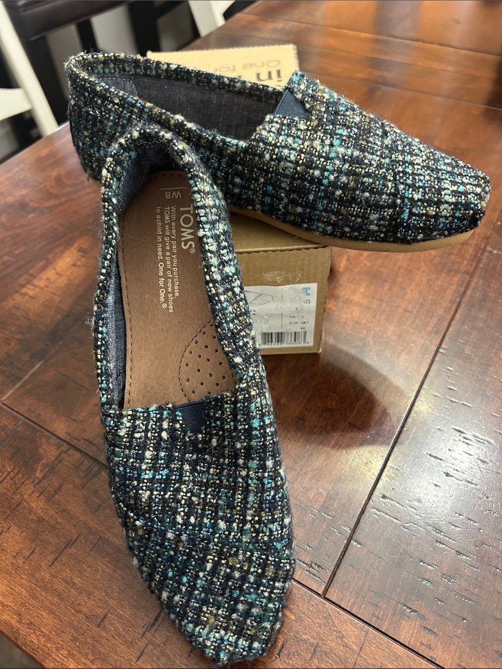 TOMS Classic Alpargata Boucle Tweed Slip-On Shoes, W8, NIB